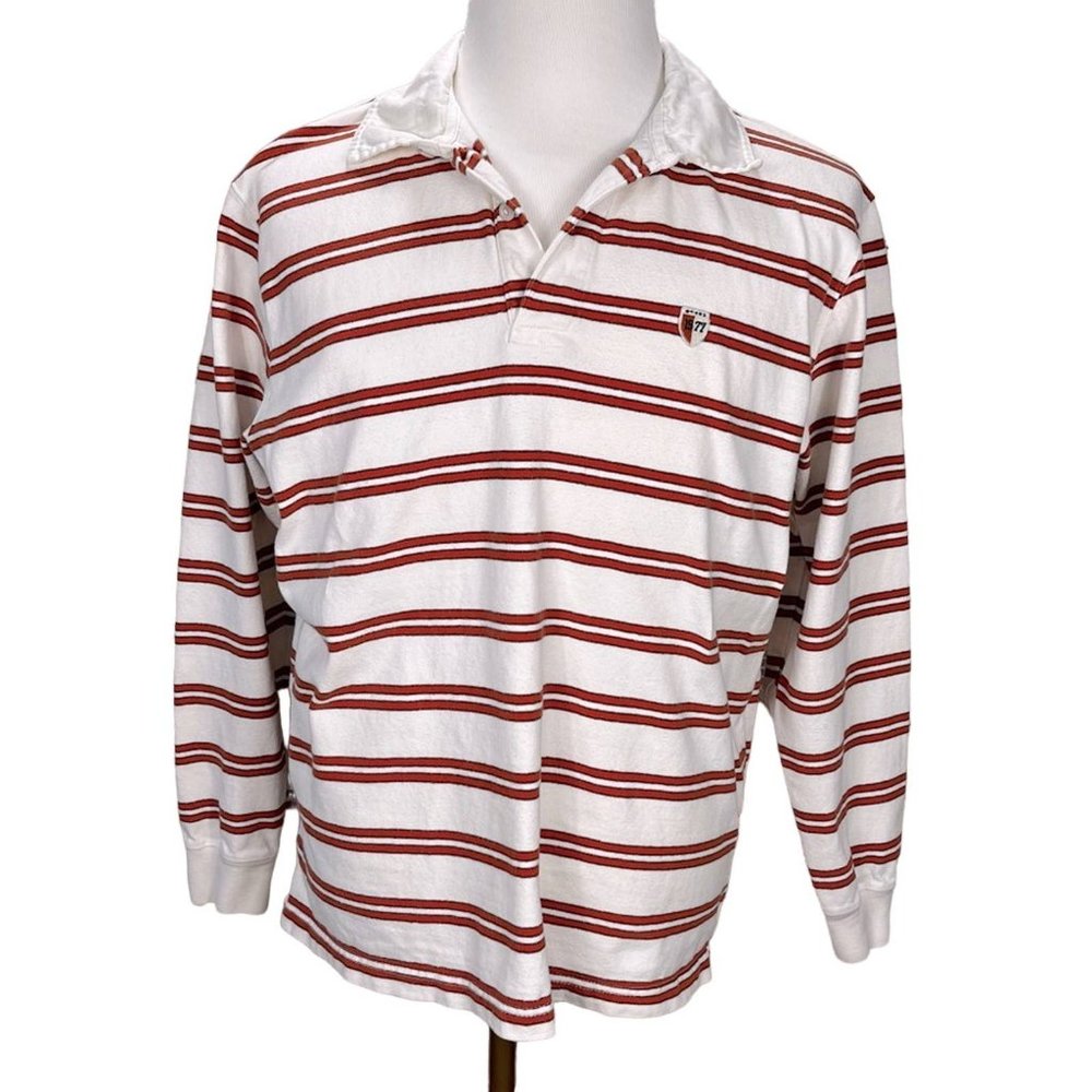 VTG AMERICAN EAGLE OUTFITTERS | Orange Striped Long Sleeve Polo Shirt | Men's L